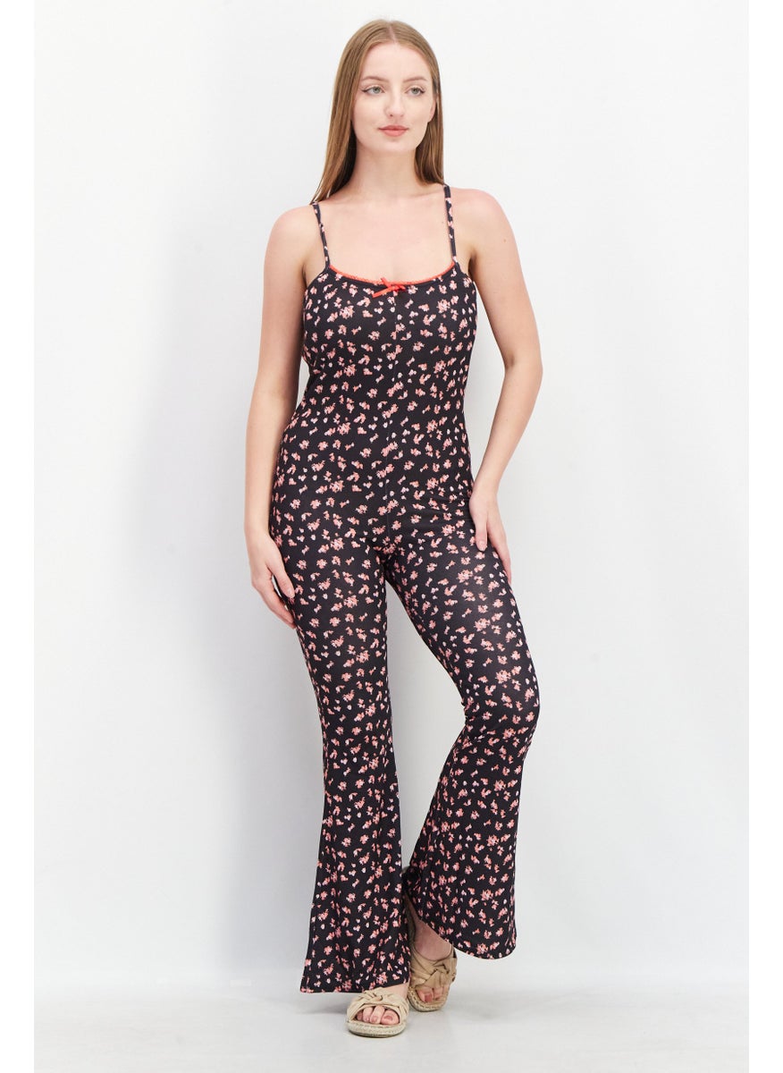 Vintage Supply - Women Floral Print Sleeveless Jumpsuit, Black - Image 1