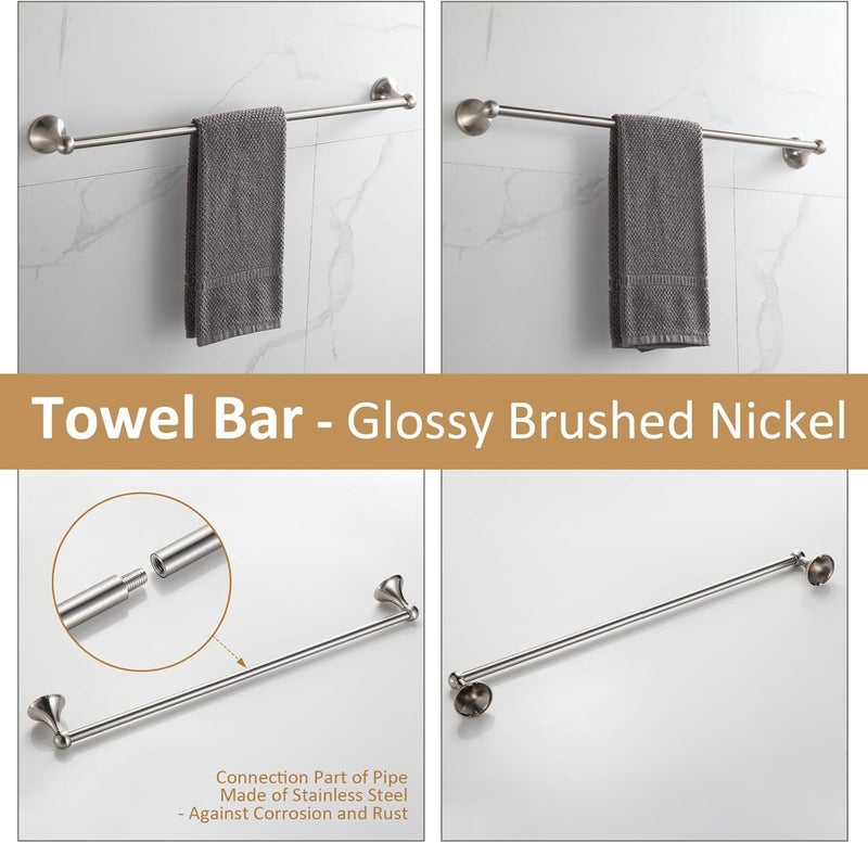 BGL Bathroom Accessories Set, Glossy Stain Nickel Expandable Towel Bar 4-Piece Bathroom Accessory Set Wall Mounted Towel Ring Robe Hook Toilet Paper Holder Towel Holder - Image 4