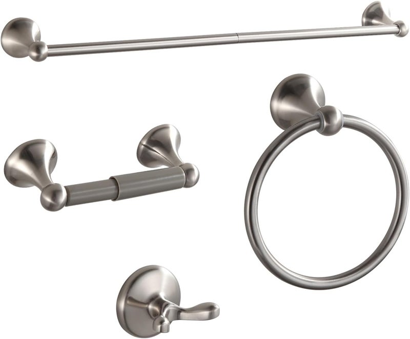 BGL Bathroom Accessories Set, Glossy Stain Nickel Expandable Towel Bar 4-Piece Bathroom Accessory Set Wall Mounted Towel Ring Robe Hook Toilet Paper Holder Towel Holder - Image 1