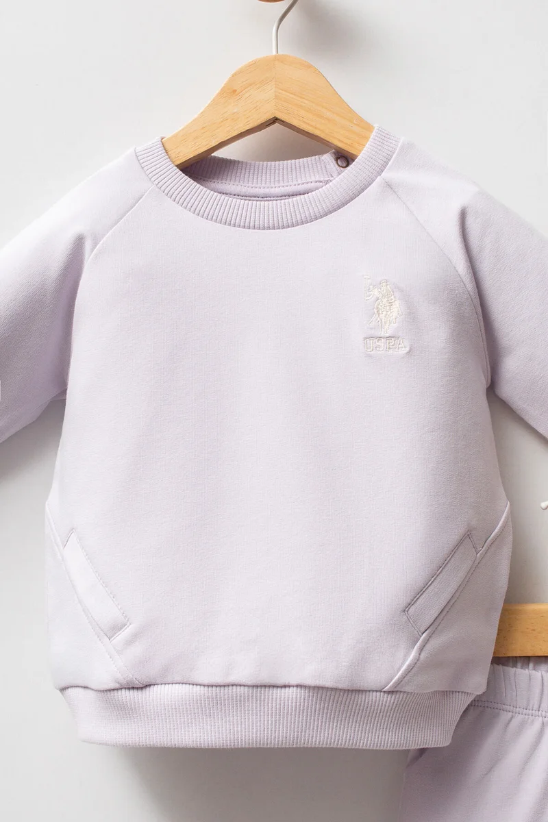 يو اس بولو اسن طقم ملابس أطفال بناتي من قطعتين، لون بنفسجي، من يو إس بولو أسن