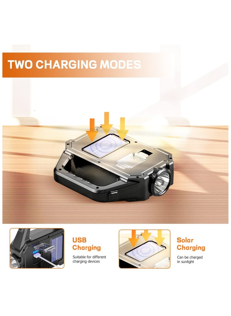 Solar Handheld Flashlight with USB Cable, 6 Modes Rechargeable Multifunction Lights Super Bright LED Searchlight, Lightweight Waterproof Portable Spotlight for Outdoor Camping Emergencies - Image 2