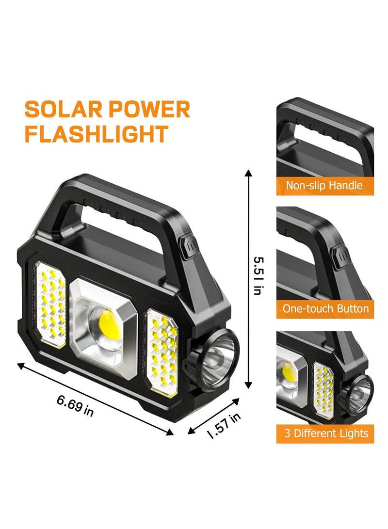 Solar Handheld Flashlight with USB Cable, 6 Modes Rechargeable Multifunction Lights Super Bright LED Searchlight, Lightweight Waterproof Portable Spotlight for Outdoor Camping Emergencies - Image 4