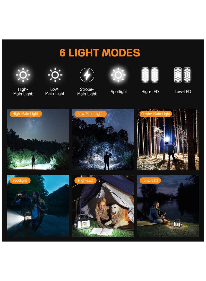 Solar Handheld Flashlight with USB Cable, 6 Modes Rechargeable Multifunction Lights Super Bright LED Searchlight, Lightweight Waterproof Portable Spotlight for Outdoor Camping Emergencies - Image 3
