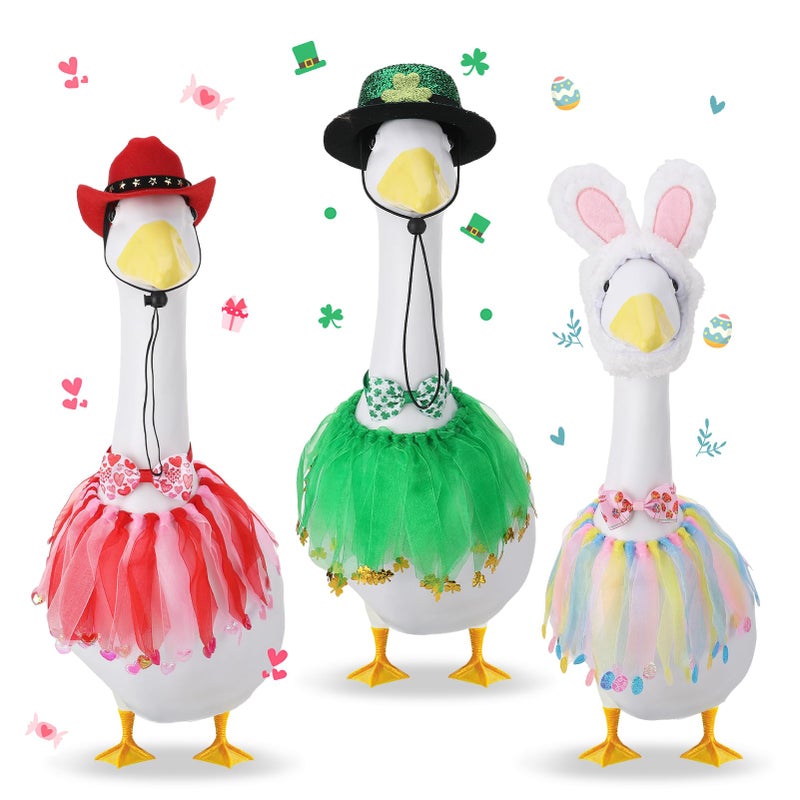 ZhouBoat 3 Set Valentine's Day Goose Outfit 23"/17" Cement Goose Clothes Costume for Porch Garden Yard Decor St. Patrick Easter Patio Yard Lawn - Image 1