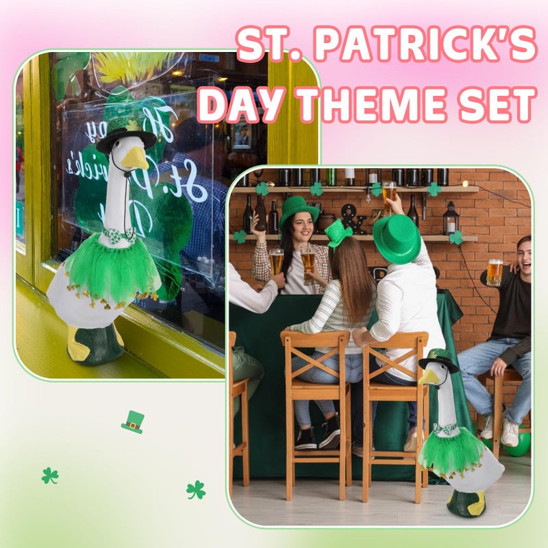 ZhouBoat 3 Set Valentine's Day Goose Outfit 23"/17" Cement Goose Clothes Costume for Porch Garden Yard Decor St. Patrick Easter Patio Yard Lawn - Image 4