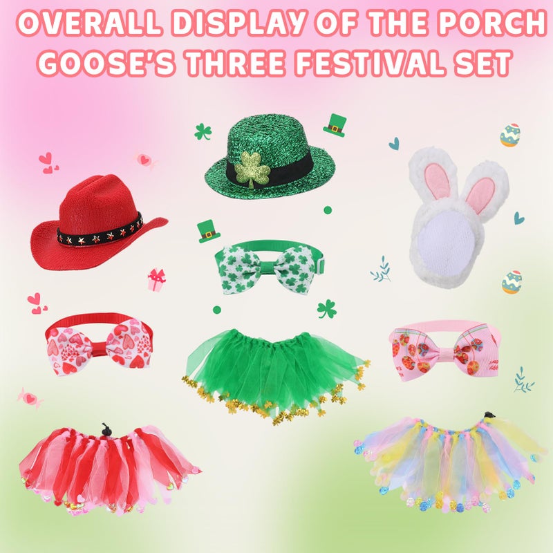 ZhouBoat 3 Set Valentine's Day Goose Outfit 23"/17" Cement Goose Clothes Costume for Porch Garden Yard Decor St. Patrick Easter Patio Yard Lawn - Image 3