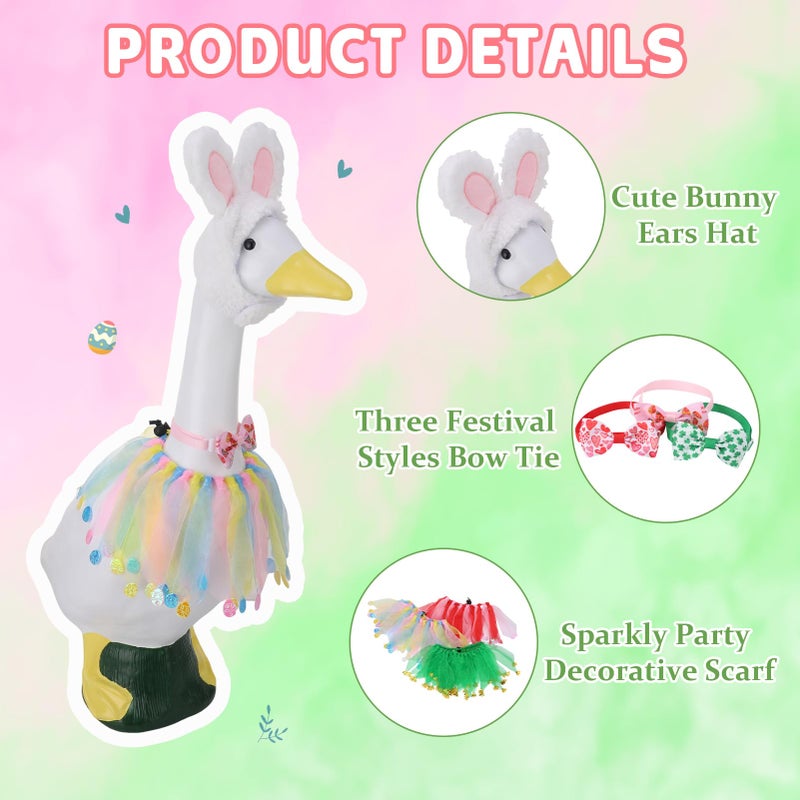 ZhouBoat 3 Set Valentine's Day Goose Outfit 23"/17" Cement Goose Clothes Costume for Porch Garden Yard Decor St. Patrick Easter Patio Yard Lawn - Image 2