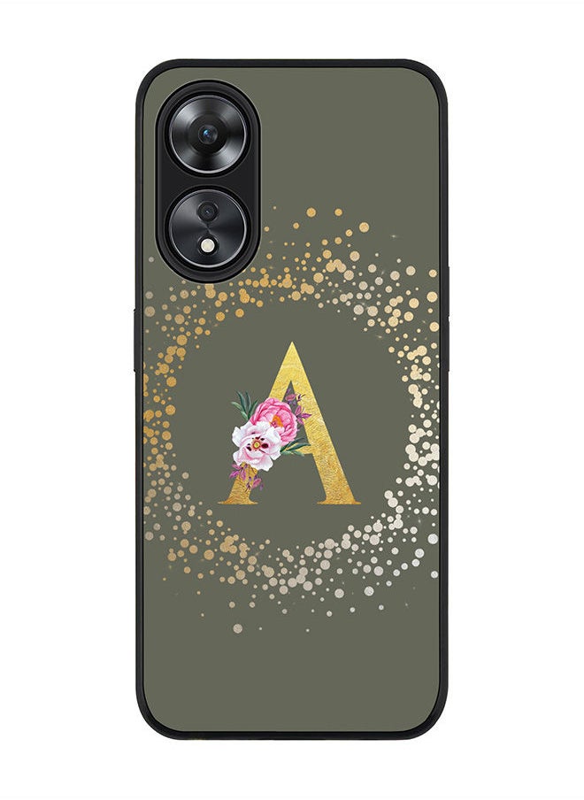 Stylizedd Rugged Black edge case for Oppo A78 5G / Oppo A58 5G Slim fit Soft Case Flexible Rubber Edges Anti Drop TPU Cover -  Custom Monogram Initial Letter Floral Pattern Alphabet - A  (Olive Green )  - Image 1