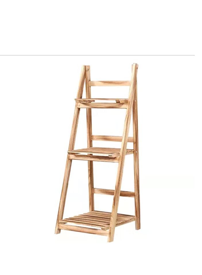 Generic FFD Foldable Plant Stand Storage Rack Brown Natural Solid Wood Flower Display Shelf Pot Storage Rack for Indoor Outdoor Home Garden Balcony  - Image 1