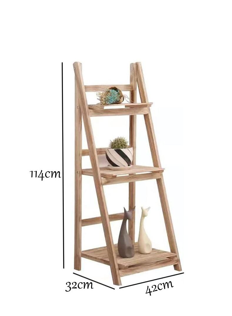 Generic FFD Foldable Plant Stand Storage Rack Brown Natural Solid Wood Flower Display Shelf Pot Storage Rack for Indoor Outdoor Home Garden Balcony  - Image 2