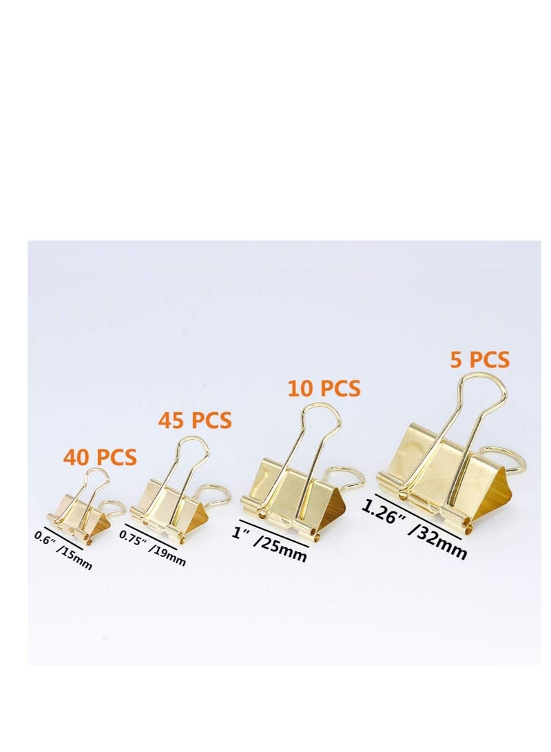 Flamingo Binder Clip Paper Clamps, Assorted Sizes (Mini, Small, Medium, Large), 100 Pcs Clips for Office School Supplies (Gold) - Image 2