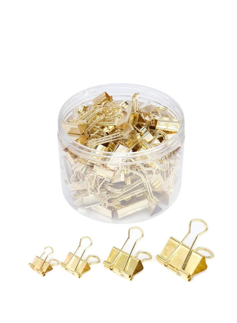 Flamingo Binder Clip Paper Clamps, Assorted Sizes (Mini, Small, Medium, Large), 100 Pcs Clips for Office School Supplies (Gold) - Image 1