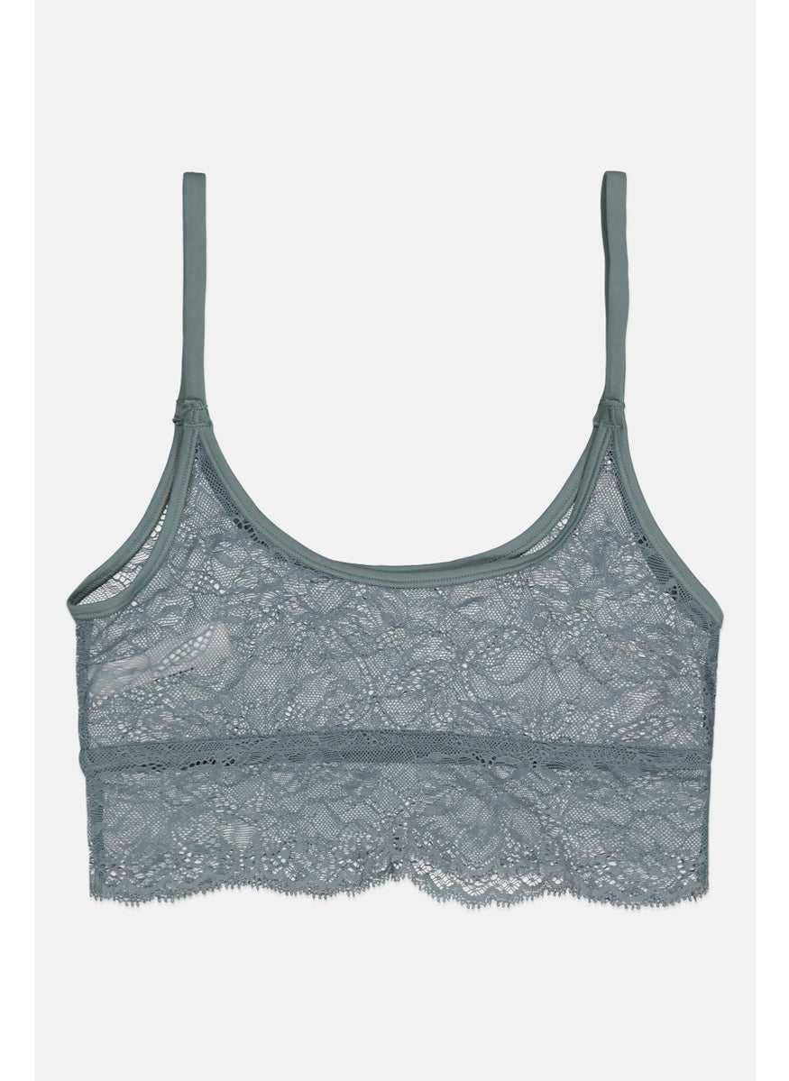 Etam Women Lace Non Padded Bralette, Sage Green  - Image 2