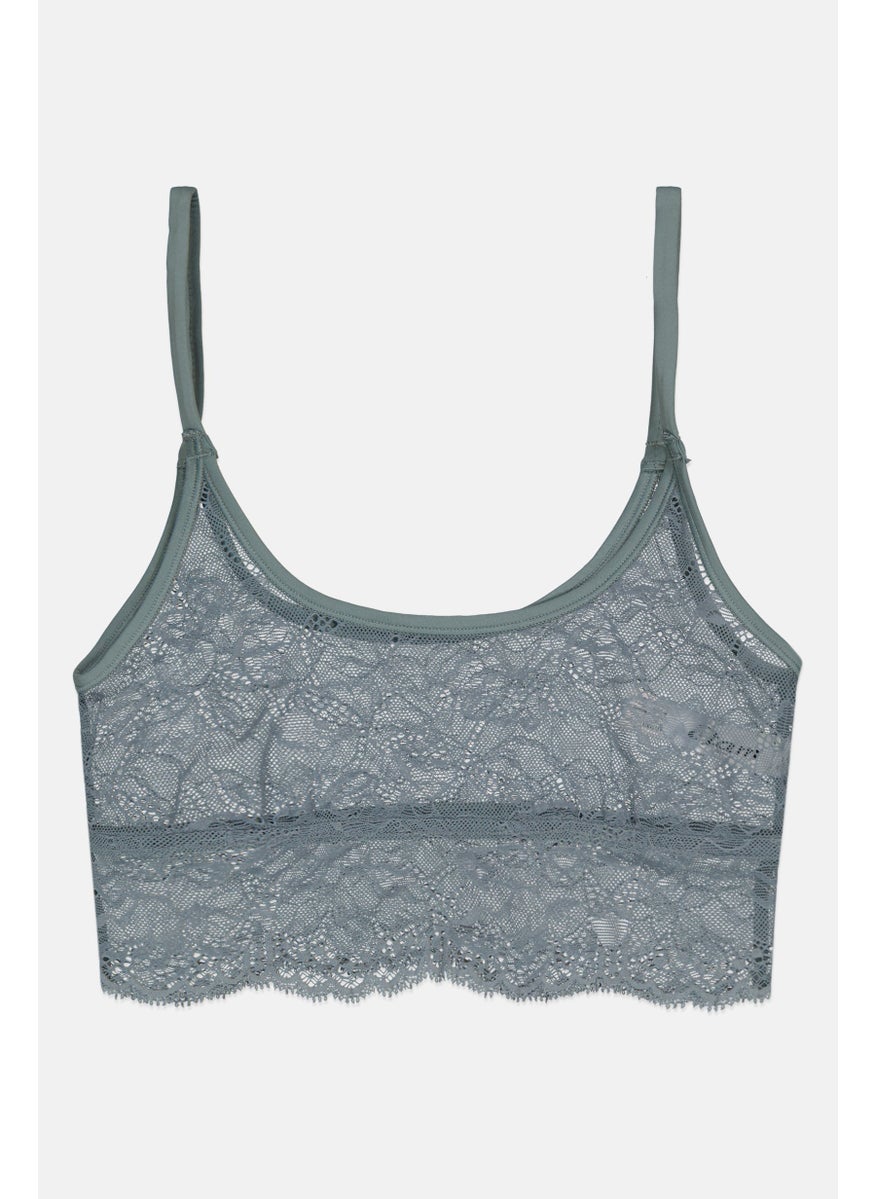Etam Women Lace Non Padded Bralette, Sage Green  - Image 1