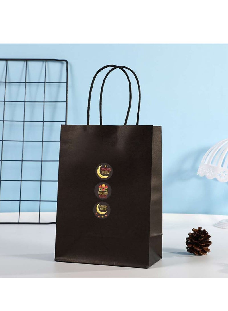 24 قطعة من أكياس الهدايا الورقية السوداء بمقبض مريح وملصقات رمضان كريم الزخرفية (24 قطعة عشوائية) - Image 2