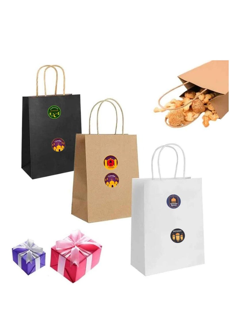 24 قطعة من أكياس الهدايا الورقية السوداء بمقبض مريح وملصقات رمضان كريم الزخرفية (24 قطعة عشوائية) - Image 4