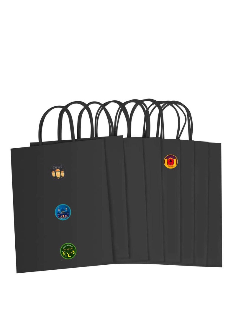 24 قطعة من أكياس الهدايا الورقية السوداء بمقبض مريح وملصقات رمضان كريم الزخرفية (24 قطعة عشوائية) - Image 3