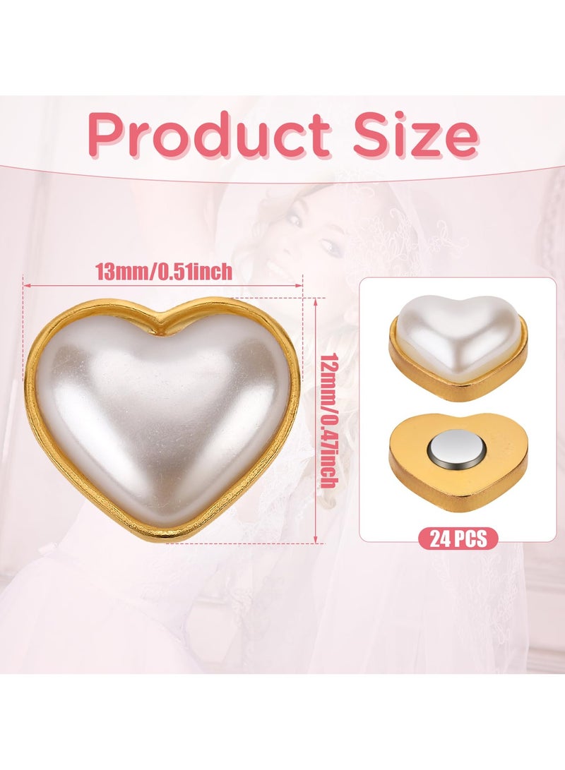 SYOSI 24pcs Veil Weights Wedding Magnetic Pearl, Double Sided Artificial Pearls Hijab Magnets, Heart Pearl Weights for bridal Women Girls, Clothing Scarves Dress Fabric Pins Decoration Elegant Veil - Image 2