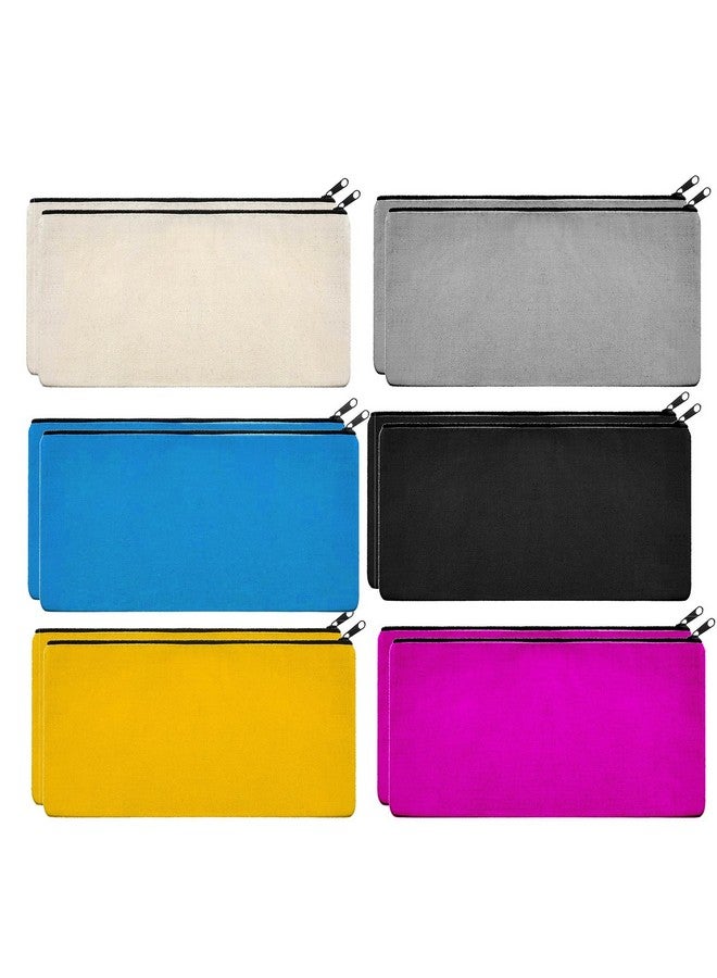 Lify DIY Craft Blank Bag Canvas Makeup Pencil Pouch with Zipper- Multipurpose Pen Pencil Case Cotton Canvas Cosmetic Bag Travel Cosmetic Bag, Stylish and Durable Pouch with Zipper -12 Piece Pack - Image 1