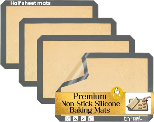 ThreadNanny Silicone Baking Mats Half Sheet Non Stick for Oven Reusable 4 Pack Thick Heavy Duty Silicone Baking Mat Cookie Sheet 12 Size for Macaron Pastry Half Size Rectangular Cooking Oven Liner Pad - Image 1