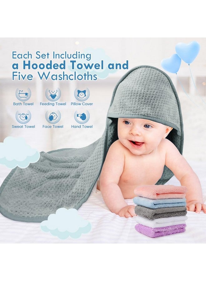 Orighty Baby Hooded Towel With Five Washcloths, 28 X 28 Inch Super Soft Bath Towel With Hood For Babies, Infant, Newborn Essential - Ideal Baby Stuff Registry For Boys And Girls (Grey) - Image 3