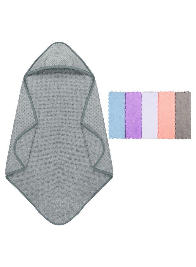 Orighty Baby Hooded Towel With Five Washcloths, 28 X 28 Inch Super Soft Bath Towel With Hood For Babies, Infant, Newborn Essential - Ideal Baby Stuff Registry For Boys And Girls (Grey) - Image 1