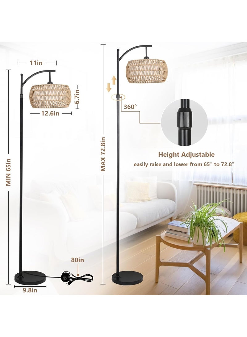 Floor Lamp,Arc Floor Lamp for Living Room with 3 Color Temperatures, Farmhouse Floor Lamps with Remote & Dimmable Bulb, Boho Standing Lamp with Rattan & Fabric Shades, Adjustable Tall Lamp for Bedroom, Office - Image 4