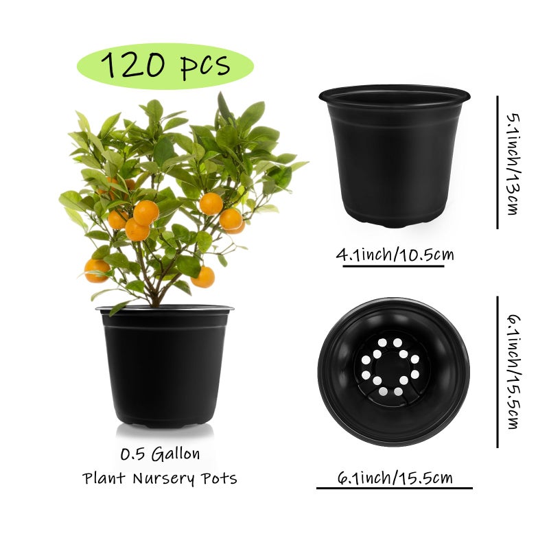 Anyumocz 120Pcs 0.5 Gallon Plant Nursery Pots,Plastic Pots with Drainage Holes,Garden Flower Container Seedling Pot for Planting,Transplanting,Succulents,Cuttings(Black) - Image 2