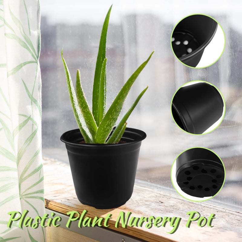 Anyumocz 120Pcs 0.5 Gallon Plant Nursery Pots,Plastic Pots with Drainage Holes,Garden Flower Container Seedling Pot for Planting,Transplanting,Succulents,Cuttings(Black) - Image 3