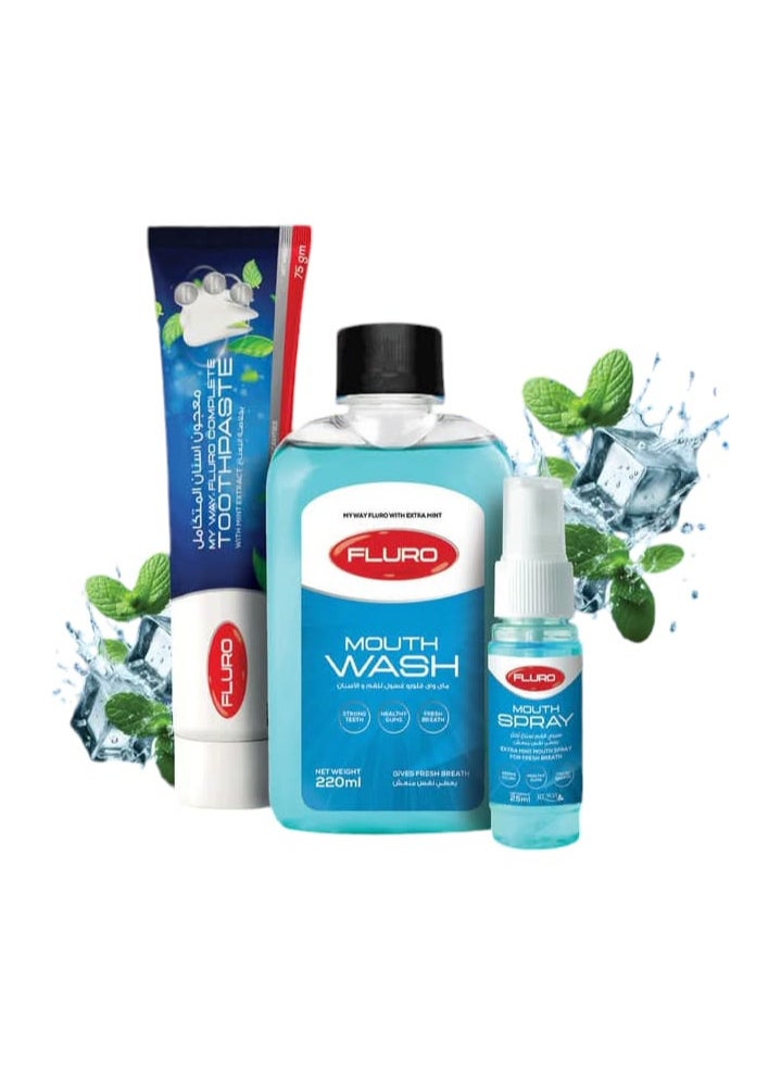 My Way Complete Care Set For The Mouth And Teeth With Mint, My Way, 3 pieces, toothpaste, wash and perfumed spray. 