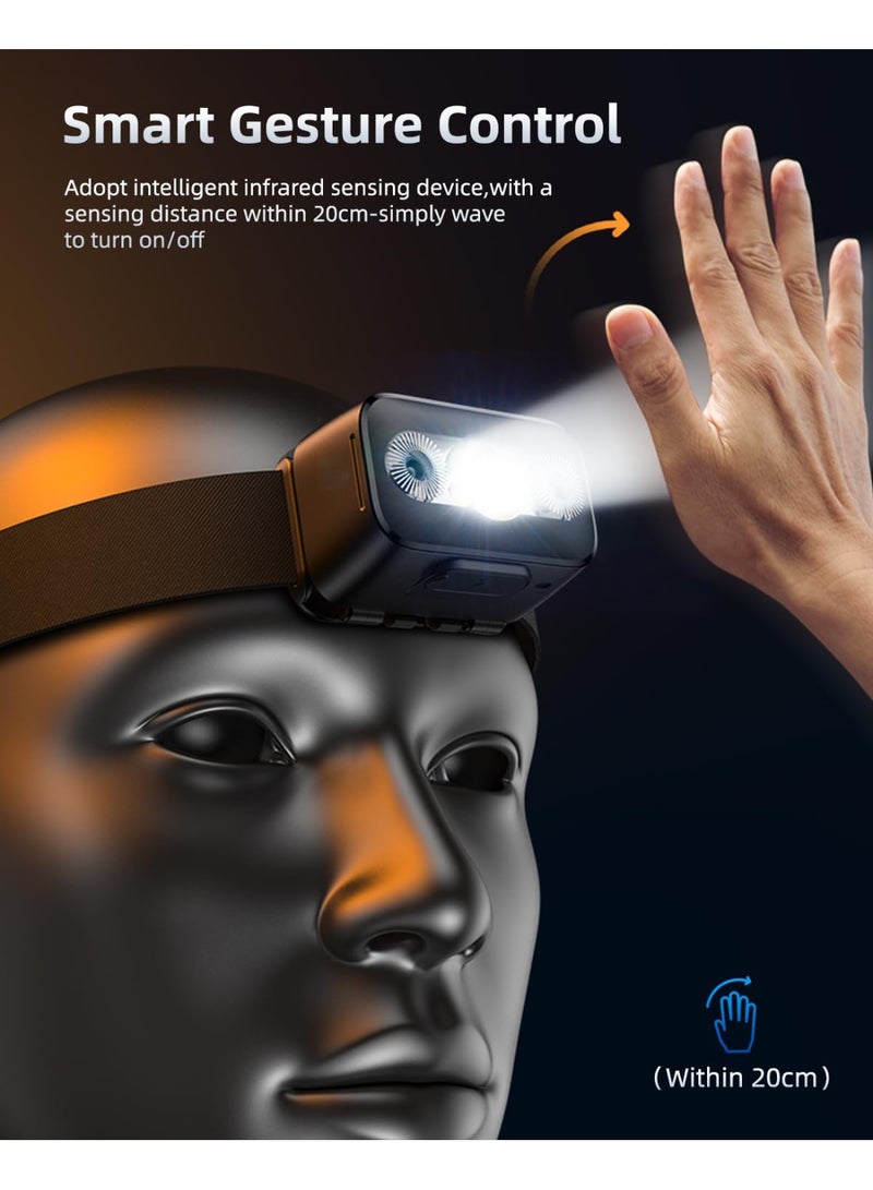 Philips 5W Rechargeable LED Headlamp | 1000mAh Battery | Hands-Free Gesture Control | 140° Adjustable Tilt | 10 Lighting Modes with Strobe & SOS | Type-C Charging | Splash-Proof Design | Headlight for Camping, Hiking, Fishing & Cycling black - Image 4