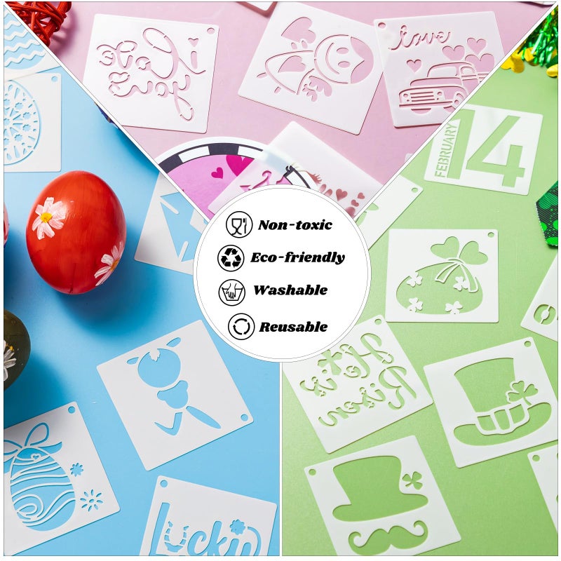 Fainne 100 Pcs 2 Inch Stencils Small Stencils for Painting on Wood Reusable Painting Templates Crafts for DIY Scrapbook, Wood, Wall, Fabric, Rock, Chalkboard, Sign(Bunny, Shamrocks, Heart) - Image 3