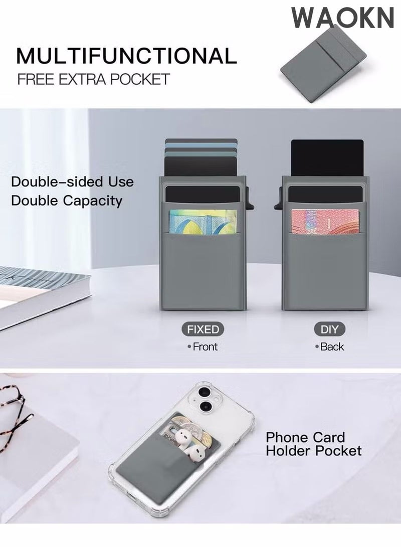 دبليو أيه أو كي أن محفظة حامل بطاقات، محفظة منبثقة بسيطة للرجال مزودة بخاصية حجب RFID، محفظة بطاقات ائتمان رفيعة للأعمال مع جيب للنقود، حافظة بطاقات بنكية من معدن الألومنيوم بتصميم أسود لحمل العملات النقدية وبطاقات الائتمان من Airtag - Image 3