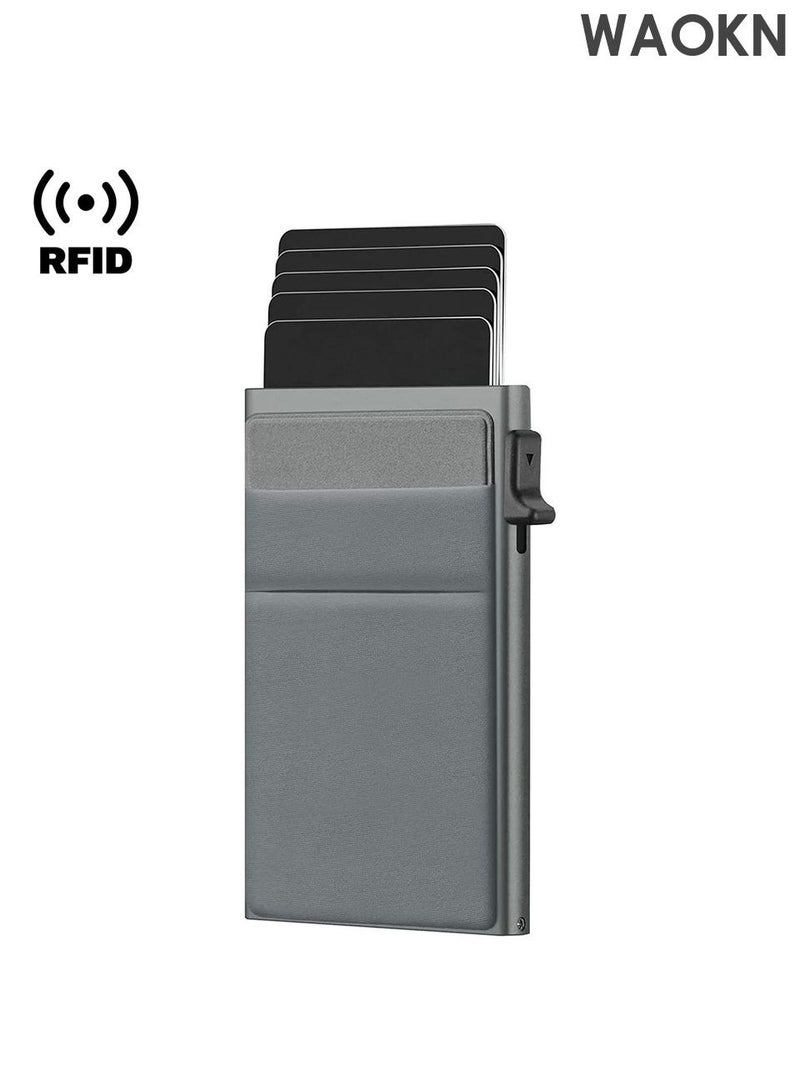 دبليو أيه أو كي أن محفظة حامل بطاقات، محفظة منبثقة بسيطة للرجال مزودة بخاصية حجب RFID، محفظة بطاقات ائتمان رفيعة للأعمال مع جيب للنقود، حافظة بطاقات بنكية من معدن الألومنيوم بتصميم أسود لحمل العملات النقدية وبطاقات الائتمان من Airtag - Image 1