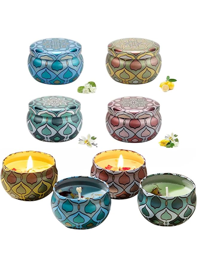 4 Pack Scented Candles Gift Set 80g x 4 100% Pure Natural Soy Wax Portable Travel Aromatherapy Tin Jar Candle for Birthday Christmas Valentine's Mother's Thanksgiving Day Women & Mom Gifts