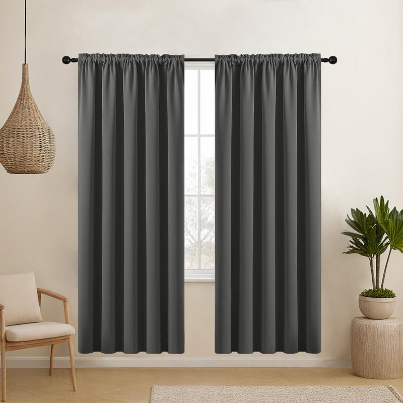 CUCRAF Blackout Curtains 63 inches Long Room Darkening Window Curtain Panels Rod Pocket Thermal Insulated Solid Drapes for Bedroom Living Room 52x63inch Dark Grey Set of 2 Panels