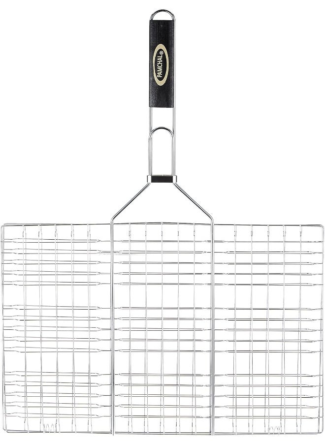 GO2CAMPS GO2CAMPS BBQ Grill with Wooden Handle Large | BBQ Grill Net With Wooden Handle | Barbecue Grill tool for Burger, Meat, Fish, Vegetable, Steak Meat Shrimp  - Image 2
