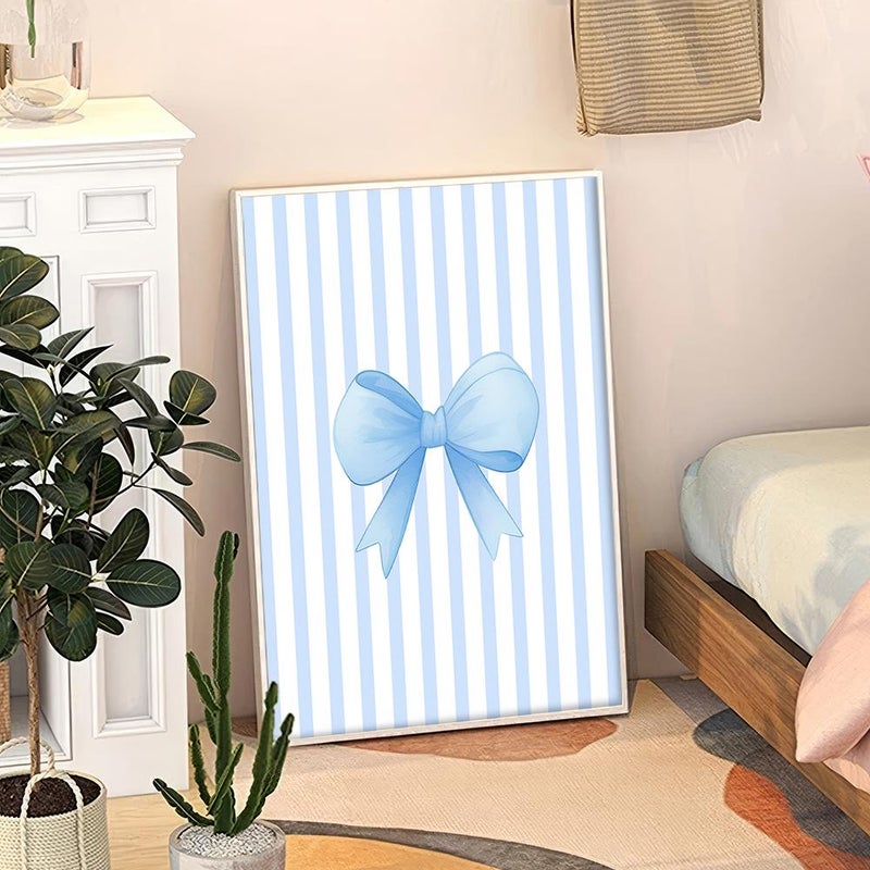 TNESSENTIAL Blue Bows Art Canvas Poster, Trendy Wall Art, Apartment Aesthetic Decor, Retro Home Decor, Printed Gift - Image 3