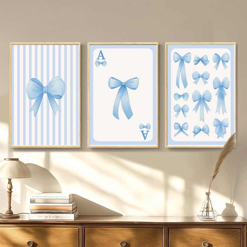 TNESSENTIAL Blue Bows Art Canvas Poster, Trendy Wall Art, Apartment Aesthetic Decor, Retro Home Decor, Printed Gift - Image 1
