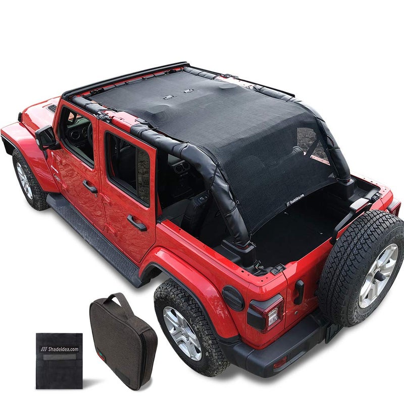 Shadeidea Top Sun Shade for Jeep Wrangler JLU 4 Door JL Sunshade 20182023 FrontRearTrunk Mesh Screen Cover UV Blocker with GrabBag Pouch10 Year Warranty Black