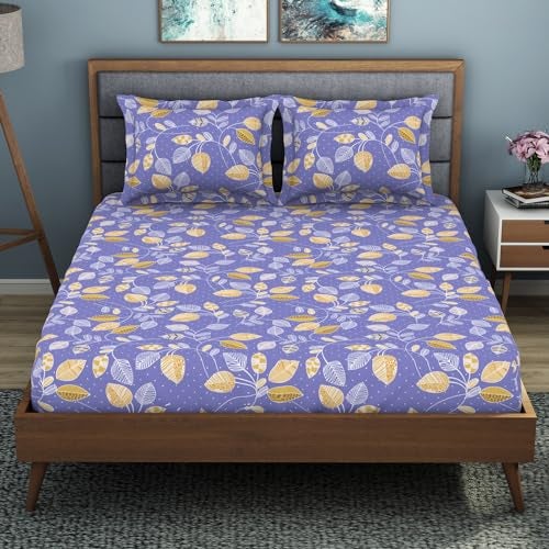 Welspun Polycotton King Double Flat Bedsheet | Soft Feel Wrinkle Resistance | 200 Thread-Count Violet Bed Sheet with 2 Pillow Covers | Size: 274 Cm X 274 Cm/ 43Cm X 68Cm - Image 1