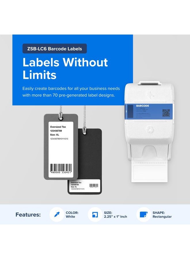 Zebra Technologies Zebra ZSB Series Barcode Labels - Potato Starch-Based, Recyclable Label Cartridge - Versatile, Cloud-Based Adhesive Labels for Printer - 2.25x1" - Image 2