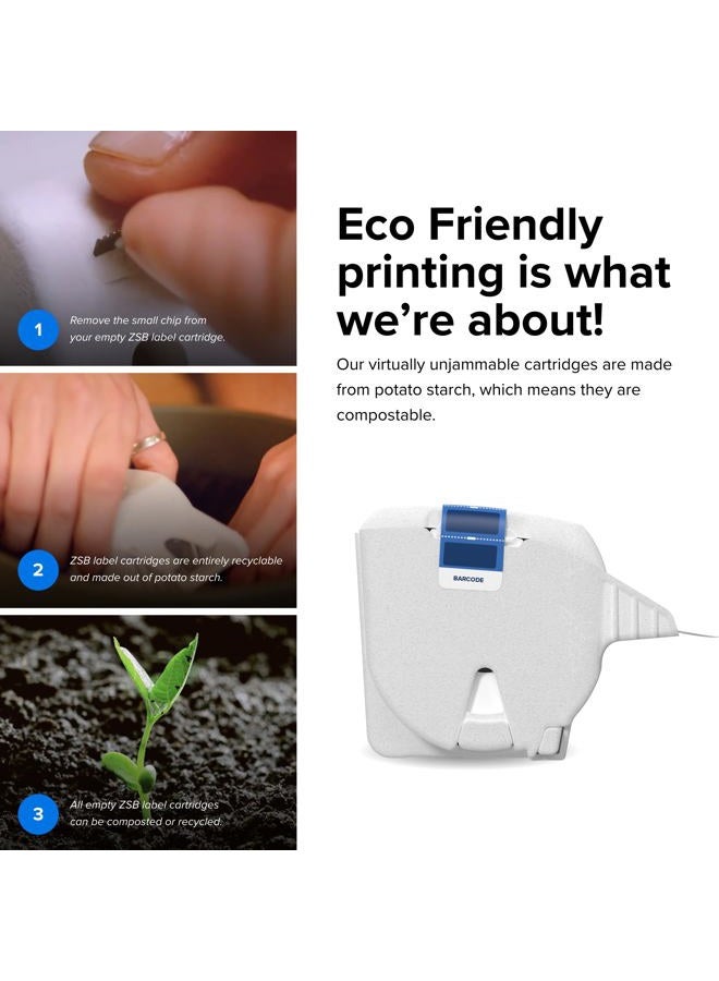 Zebra Technologies Zebra ZSB Series Barcode Labels - Potato Starch-Based, Recyclable Label Cartridge - Versatile, Cloud-Based Adhesive Labels for Printer - 2.25x1" - Image 4