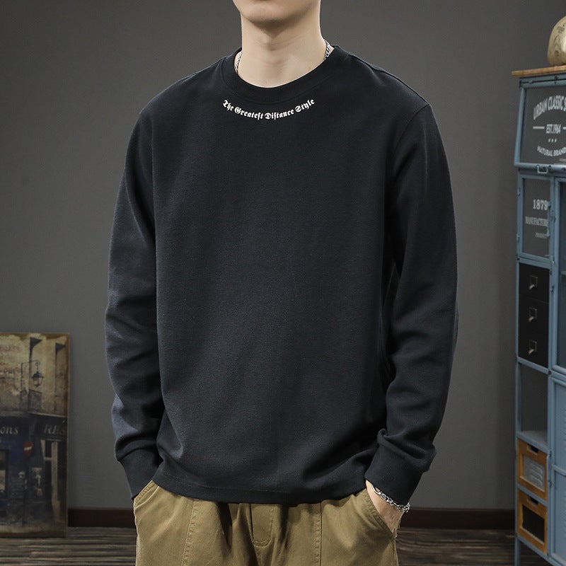 Autumn New American Heavy Long-Sleeved T-Shirt Men'S Loose Plus Size Casual Coffee Crewneck Base Shirt Sweater - Image 1