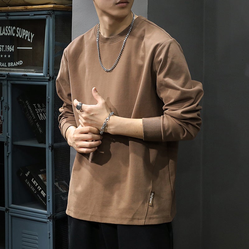 Autumn New American Heavy Long-Sleeved T-Shirt Men'S Loose Plus Size Casual Coffee Crewneck Base Shirt Sweater - Image 3