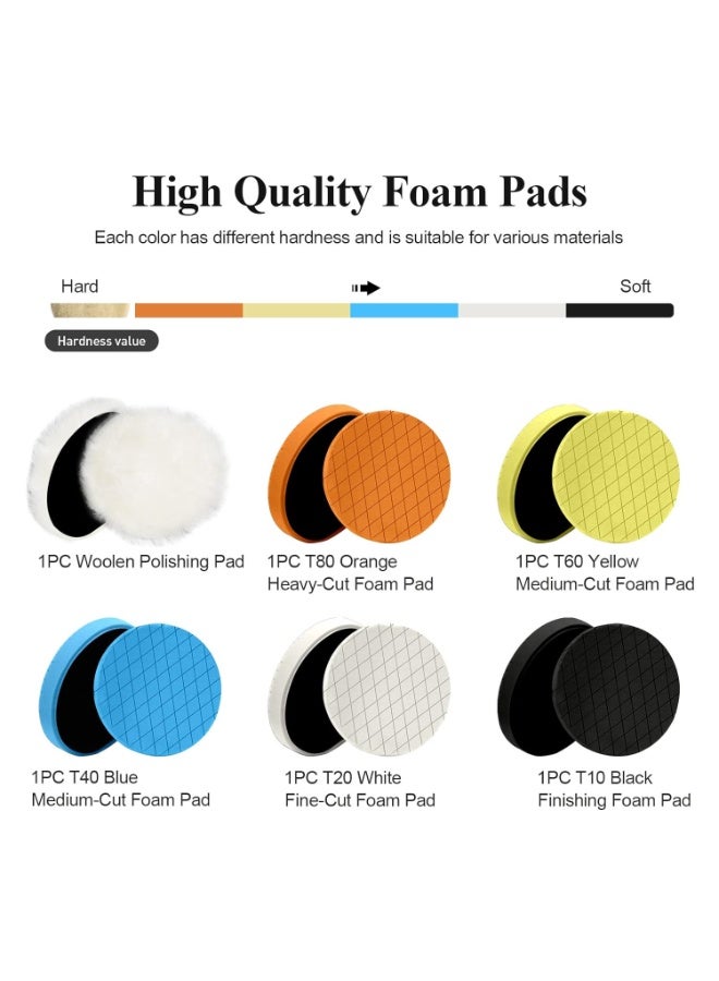 5 "بوفينغ تلميع الوسائد، 6PCS 5.6inch 140mm الوجه ل 5 بوصة دعم لوحة مركب بوفينغ الإسفنجة والصوف الوسائد قطع تلميع الوسائد مجموعة لملمعة عازلة السيارة، تلميع والشمع - Image 3