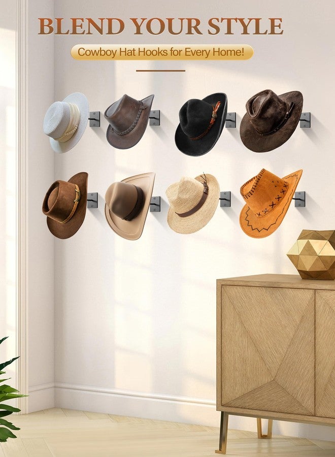 Cinati Cowboy Hat Rack for Wall, 6 Pack Cowboy Hat Holder Wall Mount, Western Rustic Metal Hat Hanger, Hats Hooks, Fedora, Sun Hats,Wide Brim Hat Organizer - Image 4