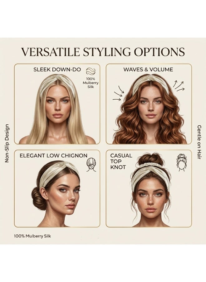 سيلك مي رباط رأس حريري من حرير التوت 100% من Silk Me بوزن 22 مومي - رباط رأس مرن للنساء - إكسسوار شعر عصري - شامبانيا فاتحة - Image 4