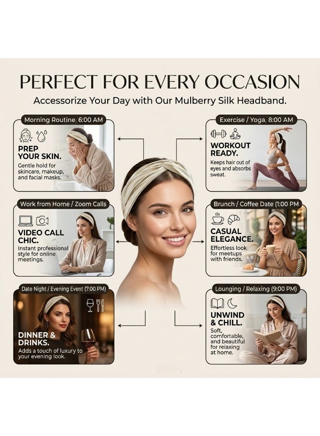 سيلك مي رباط رأس حريري من حرير التوت 100% من Silk Me بوزن 22 مومي - رباط رأس مرن للنساء - إكسسوار شعر عصري - شامبانيا فاتحة - Image 5