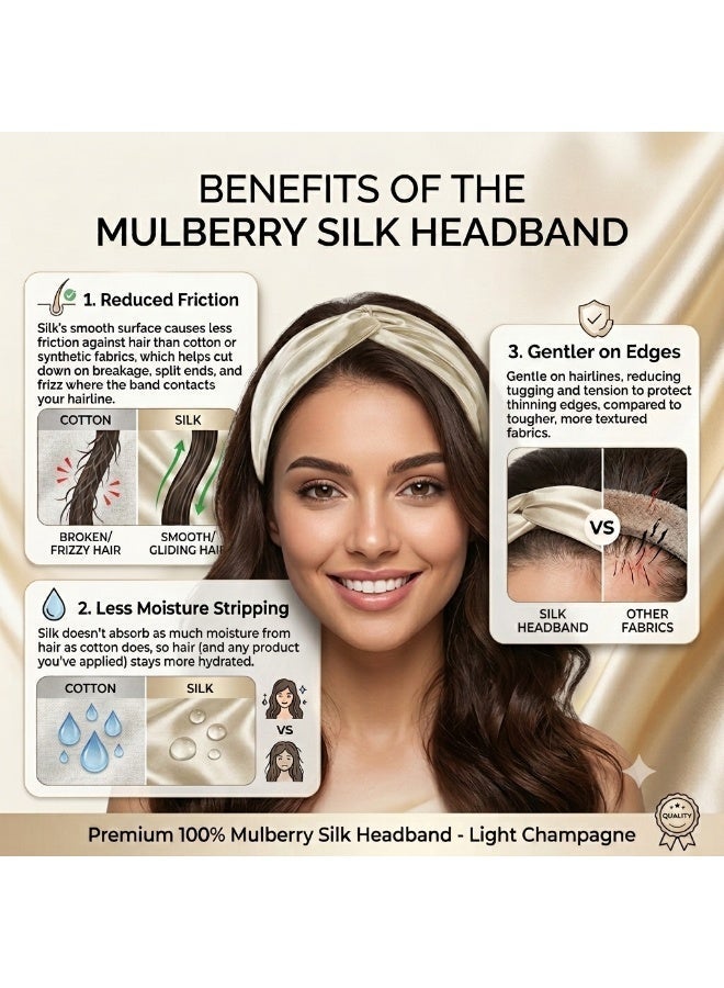 سيلك مي رباط رأس حريري من حرير التوت 100% من Silk Me بوزن 22 مومي - رباط رأس مرن للنساء - إكسسوار شعر عصري - شامبانيا فاتحة - Image 3